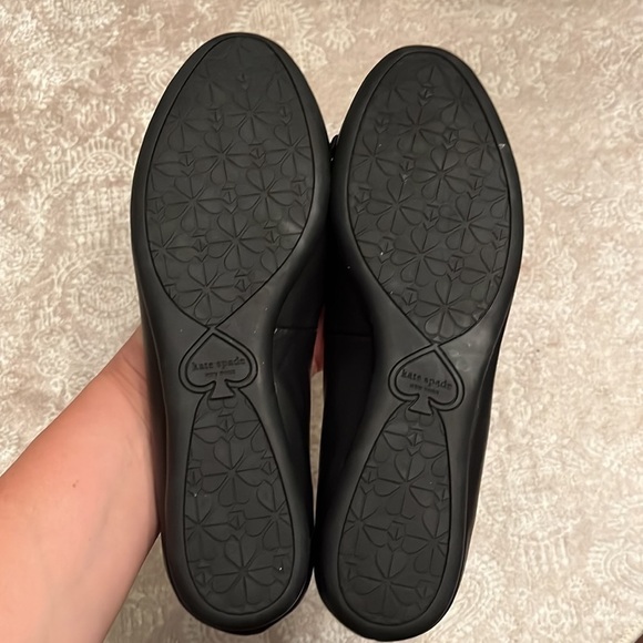 Brand New Kate Spade Genuine Leather Black Flats Slip On Shoes Silver Tone Logo - Picture 12 of 15